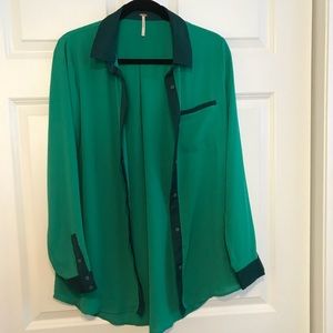 Green Free People Button down Blouse